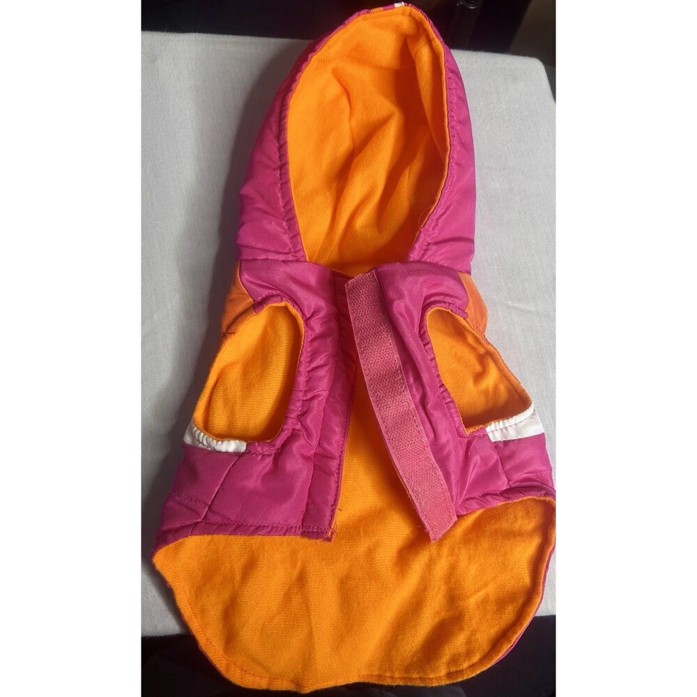 Orange And Pink Pet Jacket With Hoodie. X Small. Pre-Owned.